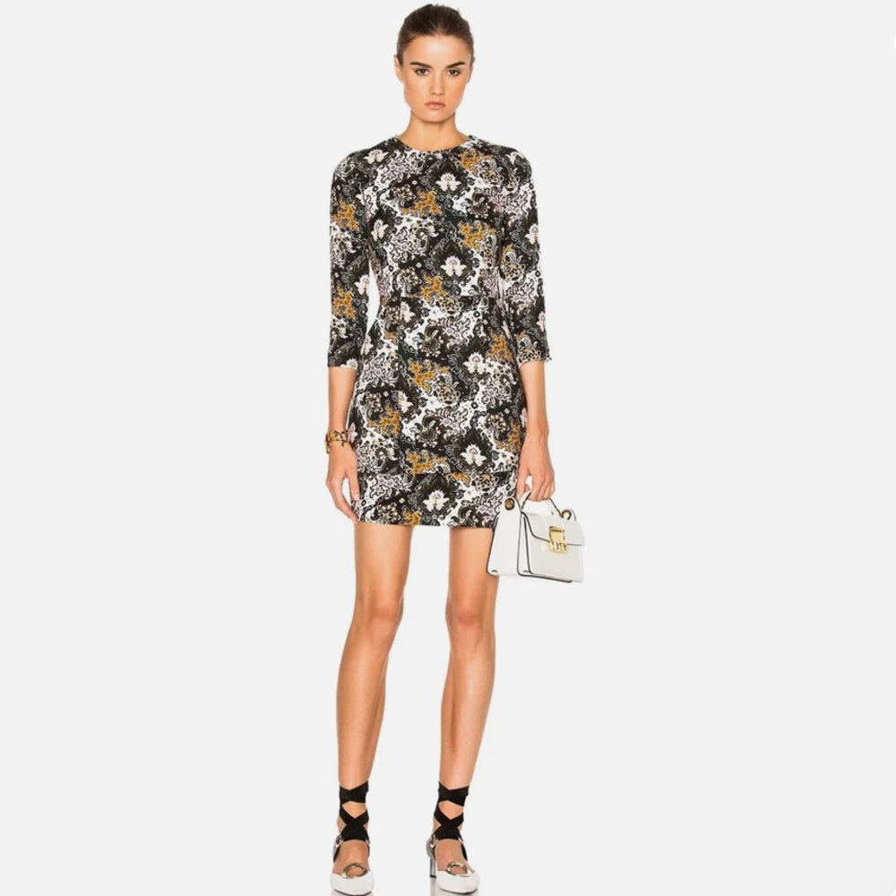 ALC Tordi Abstract Print Pleated Skirt Silk Crepe Mini Dress